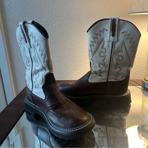 Old West Youth Cowboy Boots Size 3 youth Brown & White Western Wear TB2236